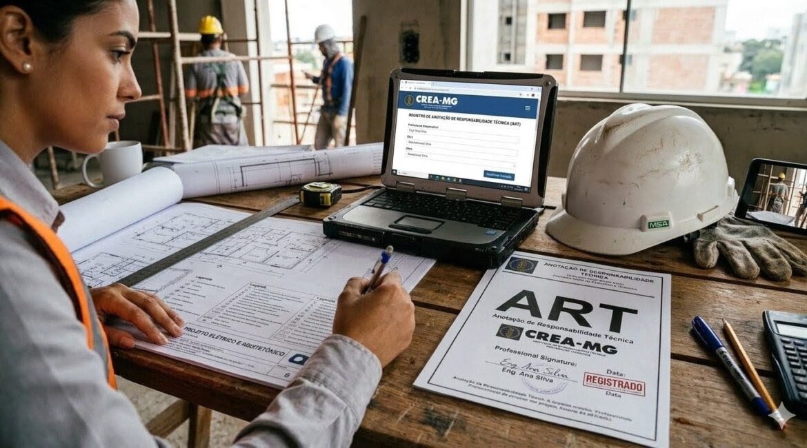 Engenheiro eletricista analisando projeto e emitindo ART para obra ou reforma exigida por condomínio